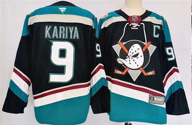 Men%27s Anaheim Ducks #9 Paul Kariya Black Teal 2024-25 Stitched Jersey